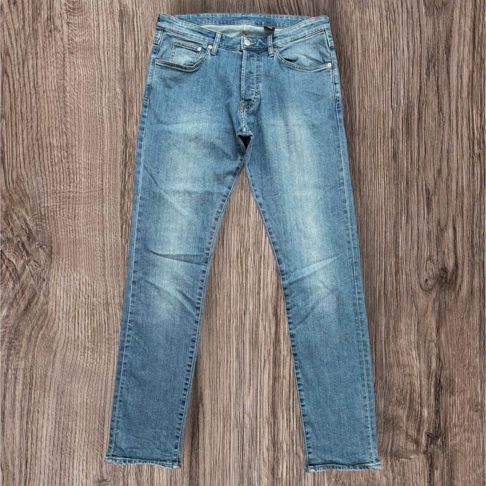 H&M &Denim Light Wash Skinny Jeans 34x31 Blue Stretch Slim Pants Distressed